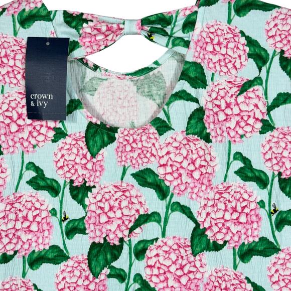 Crown & Ivy Kids X-Large Pepulm Top Pink Hydrangea Floral Stretch Ruffled Hem - Picture 3 of 7